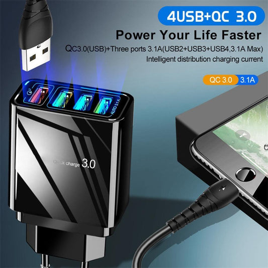 ChargeLink 4-Port USB Wall Charger – 3A Quick Charge