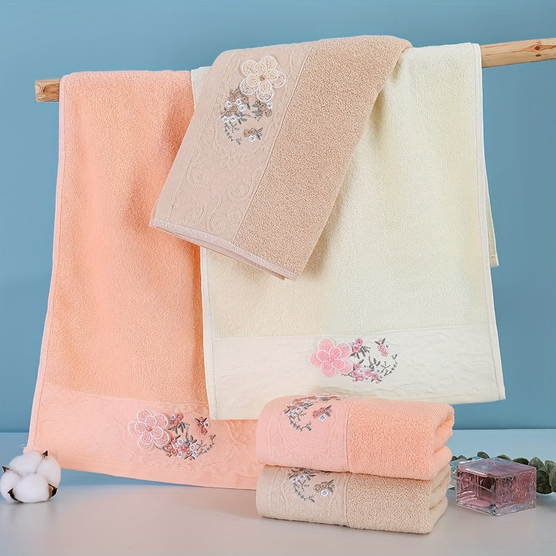 2pcs Cotton Embroidered Hand Towel, Absorbent & Quick-drying Showering Towel, Super Soft & Skin-friendly Hand Towel, For Home Bathroom, Ideal Bathroom Supplies