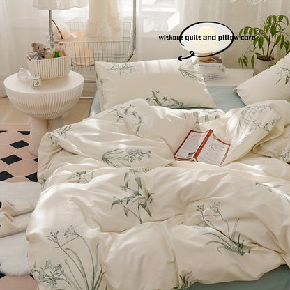 Breathable Floral Print 3pcs Bedding Set - Includes Duvet Cover & Pillowcases, Zip Closure, Machine Washable Bed Accessories