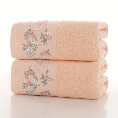 2pcs Cotton Embroidered Hand Towel, Absorbent & Quick-drying Showering Towel, Super Soft & Skin-friendly Hand Towel, For Home Bathroom, Ideal Bathroom Supplies