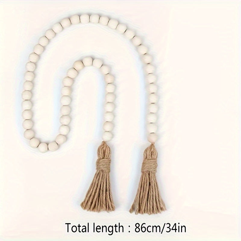 1pc Wooden Bead Garland with Tassel, Rustic Indoor & Outdoor Decor, 12mm Beads, 3D Festive Accent for Living Room, Bedroom, Garden, Lawn, No Feather, No Power Needed