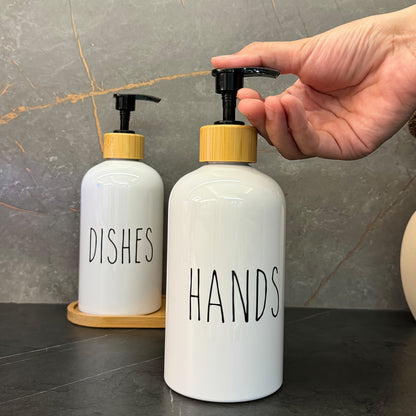 2pcs 16.91oz Letter Graphic Soap Dispenser For Kitchen And Bathroom - Hands And Dish Soap Press Bottle With Easy Refill And Cleaning, Bathroom Organizers Storage White