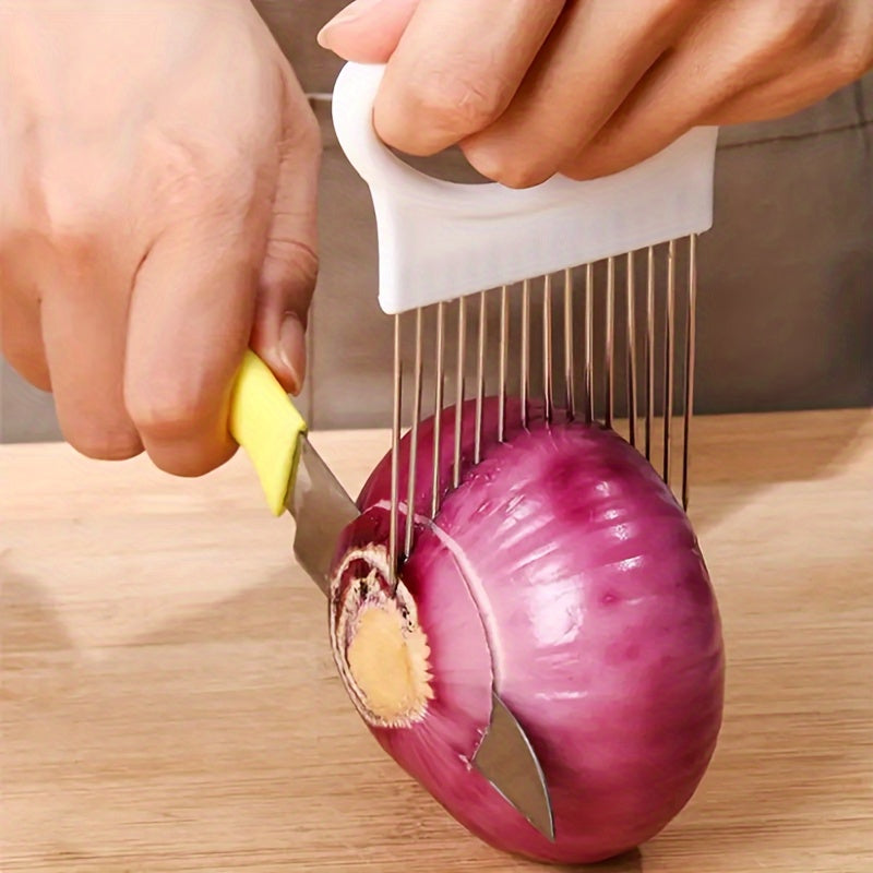 Versatile Stainless Steel Onion Slicer & Meat Tenderizer - Perfect for Vegetables, Potatoes, Tomatoes & Lemons - Ergonomic Full Grip Handle Kitchen Tool, Stainless Steel, Onion Slicer, Meat Tenderizers, Kitchen Gadget