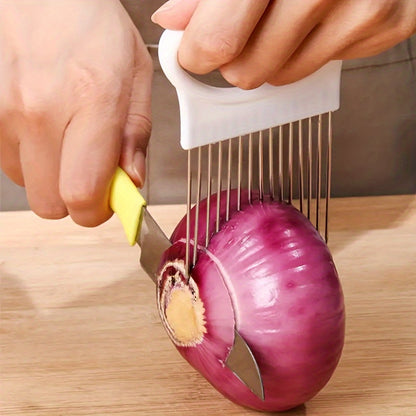 Versatile Stainless Steel Onion Slicer & Meat Tenderizer - Perfect for Vegetables, Potatoes, Tomatoes & Lemons - Ergonomic Full Grip Handle Kitchen Tool, Stainless Steel, Onion Slicer, Meat Tenderizers, Kitchen Gadget