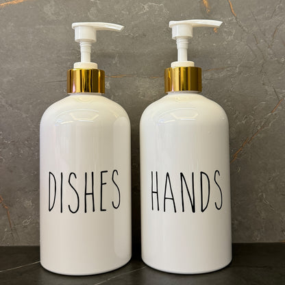 2pcs 16.91oz Letter Graphic Soap Dispenser For Kitchen And Bathroom - Hands And Dish Soap Press Bottle With Easy Refill And Cleaning, Bathroom Organizers Storage White