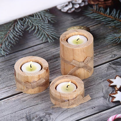 A set of three cylindrical candlesticks, wooden handicrafts, creative pine candlesticks, home decoration, handmade tea wax candle holder ornaments