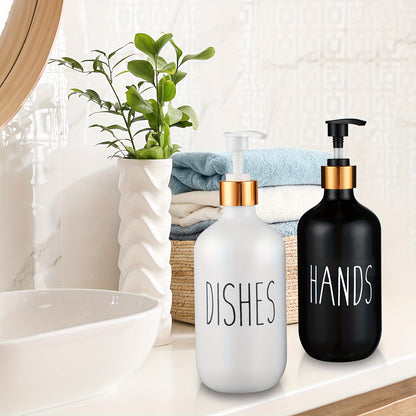 GAONLY Matte Black White Soap Dispenser, 2pcs Bathroom Hand Soap Dispenser, 16.9oz Kitchen Hand and Dish Soap Dispenser Set, Modern Vintage Liquid Brown Soap Dispensers Bottle Bamboo Tray