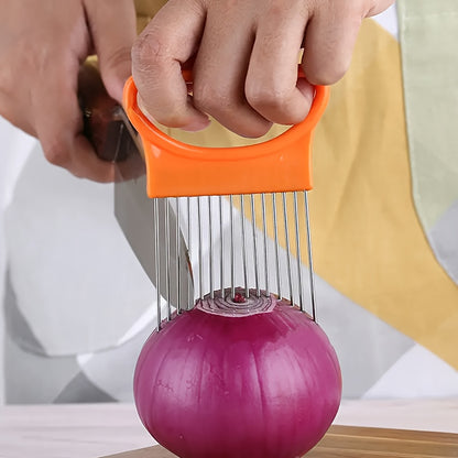 Versatile Stainless Steel Onion Slicer & Meat Tenderizer - Perfect for Vegetables, Potatoes, Tomatoes & Lemons - Ergonomic Full Grip Handle Kitchen Tool, Stainless Steel, Onion Slicer, Meat Tenderizers, Kitchen Gadget