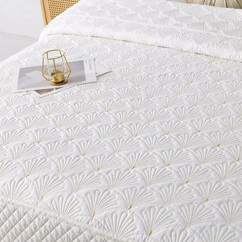 Nordic Embroidered Cotton Quilted Bedspread, Padded Blanket, Throw Coverlet, Home Coverlet, Summer, 3Pcs