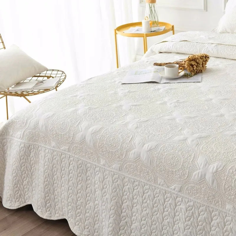 Nordic Embroidered Cotton Quilted Bedspread, Padded Blanket, Throw Coverlet, Home Coverlet, Summer, 3Pcs