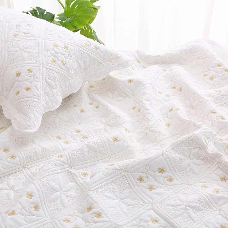 Nordic Embroidered Cotton Quilted Bedspread, Padded Blanket, Throw Coverlet, Home Coverlet, Summer, 3Pcs