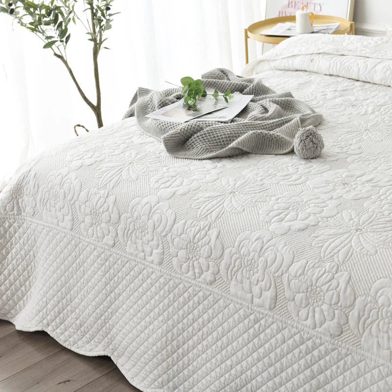 Nordic Embroidered Cotton Quilted Bedspread, Padded Blanket, Throw Coverlet, Home Coverlet, Summer, 3Pcs