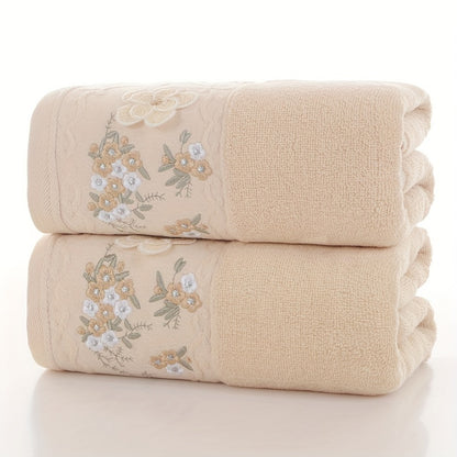 2pcs Cotton Embroidered Hand Towel, Absorbent & Quick-drying Showering Towel, Super Soft & Skin-friendly Hand Towel, For Home Bathroom, Ideal Bathroom Supplies