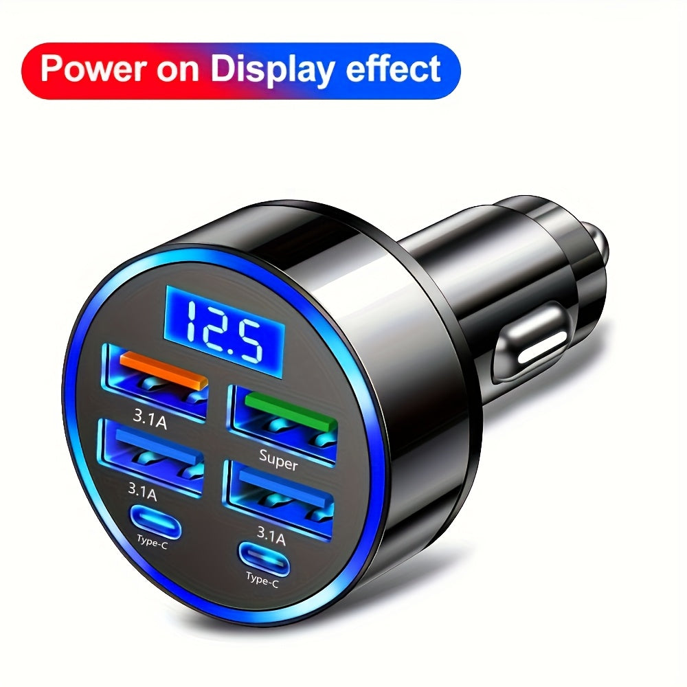 Fast Charge 6-in-1 Car Phone Charger - QC3.0, Dual PD Power Adapter with LED Display for Vehicles