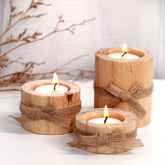 A set of three cylindrical candlesticks, wooden handicrafts, creative pine candlesticks, home decoration, handmade tea wax candle holder ornaments