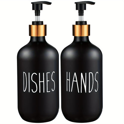 GAONLY Matte Black White Soap Dispenser, 2pcs Bathroom Hand Soap Dispenser, 16.9oz Kitchen Hand and Dish Soap Dispenser Set, Modern Vintage Liquid Brown Soap Dispensers Bottle Bamboo Tray