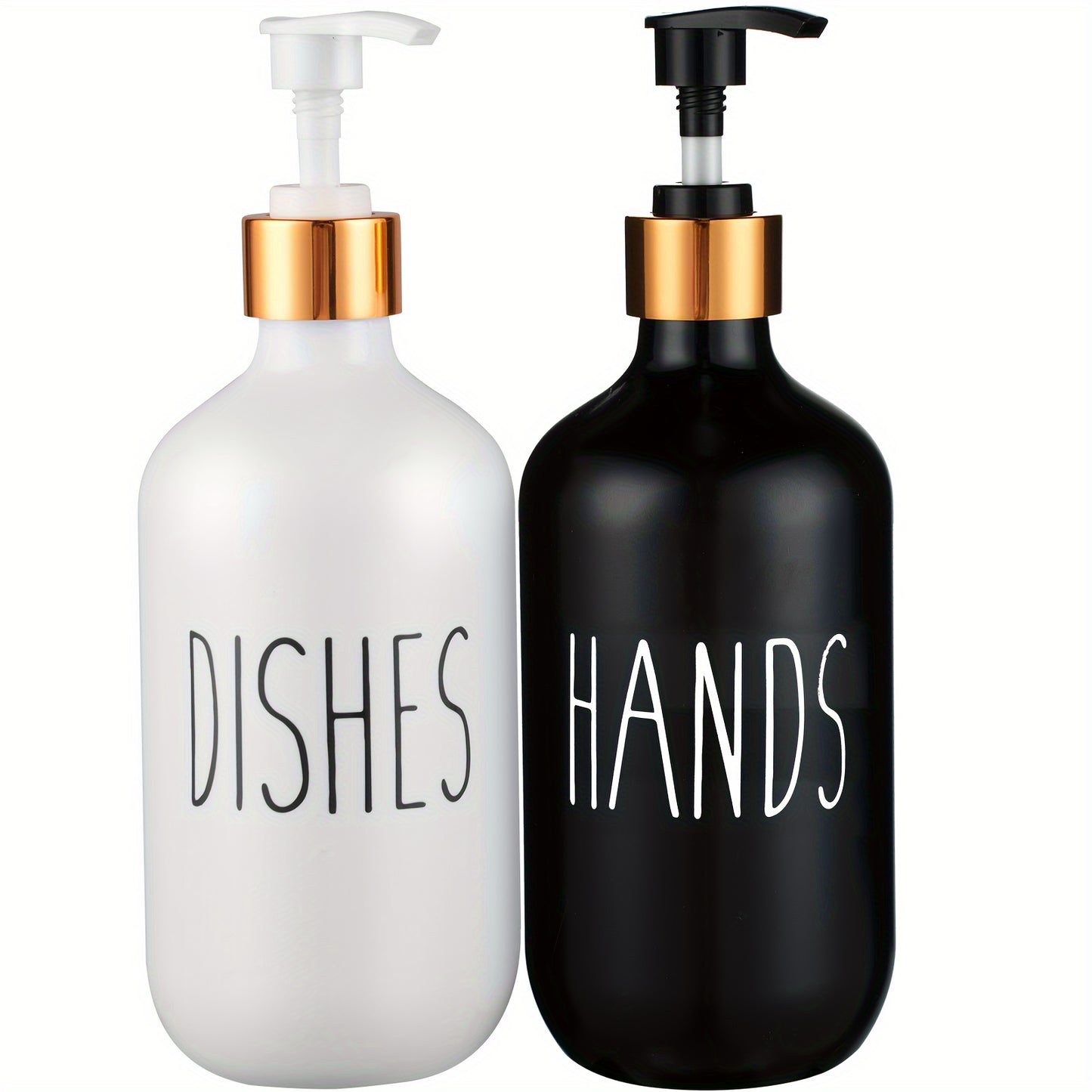 GAONLY Matte Black White Soap Dispenser, 2pcs Bathroom Hand Soap Dispenser, 16.9oz Kitchen Hand and Dish Soap Dispenser Set, Modern Vintage Liquid Brown Soap Dispensers Bottle Bamboo Tray