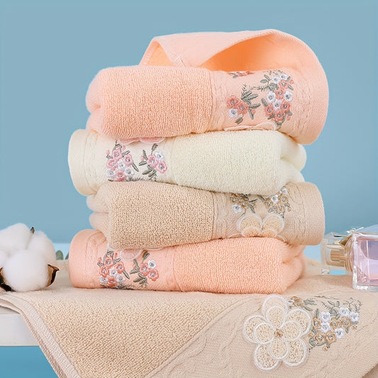 2pcs Cotton Embroidered Hand Towel, Absorbent & Quick-drying Showering Towel, Super Soft & Skin-friendly Hand Towel, For Home Bathroom, Ideal Bathroom Supplies