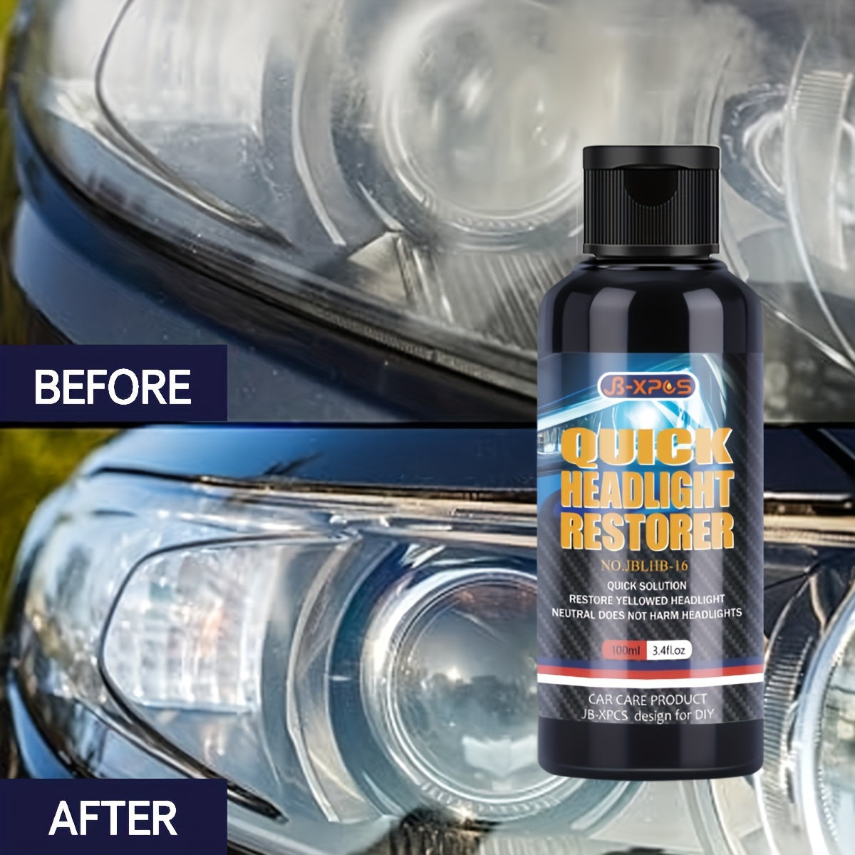 JB-XPCS Headlight Restorer - Easy Wipe, No Polish Needed | Brightens & Protects Against Yellowing | Fit