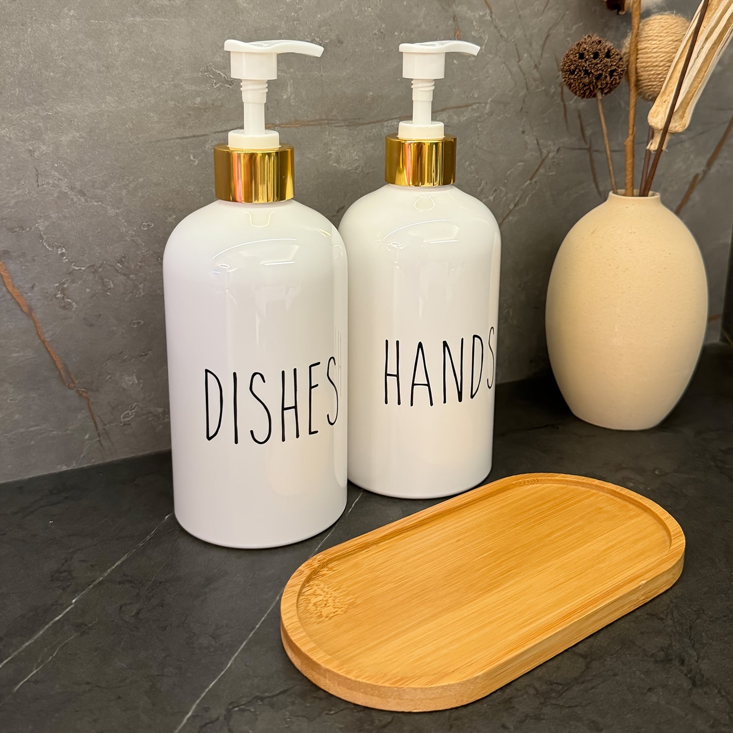 2pcs 16.91oz Letter Graphic Soap Dispenser For Kitchen And Bathroom - Hands And Dish Soap Press Bottle With Easy Refill And Cleaning, Bathroom Organizers Storage White