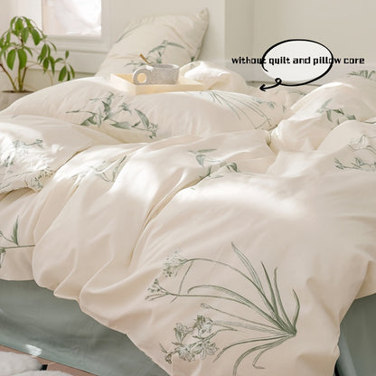 Breathable Floral Print 3pcs Bedding Set - Includes Duvet Cover & Pillowcases, Zip Closure, Machine Washable Bed Accessories