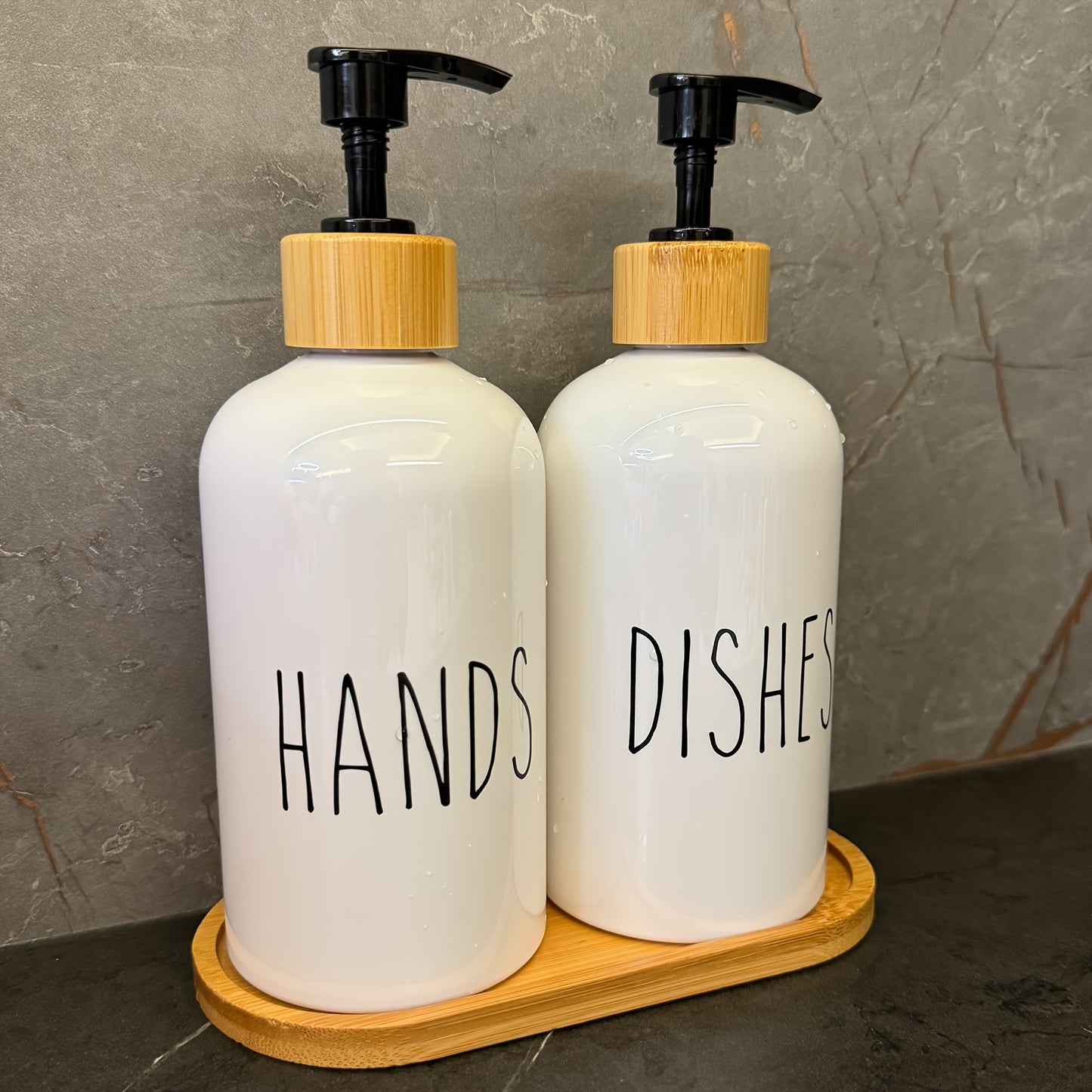 2pcs 16.91oz Letter Graphic Soap Dispenser For Kitchen And Bathroom - Hands And Dish Soap Press Bottle With Easy Refill And Cleaning, Bathroom Organizers Storage White