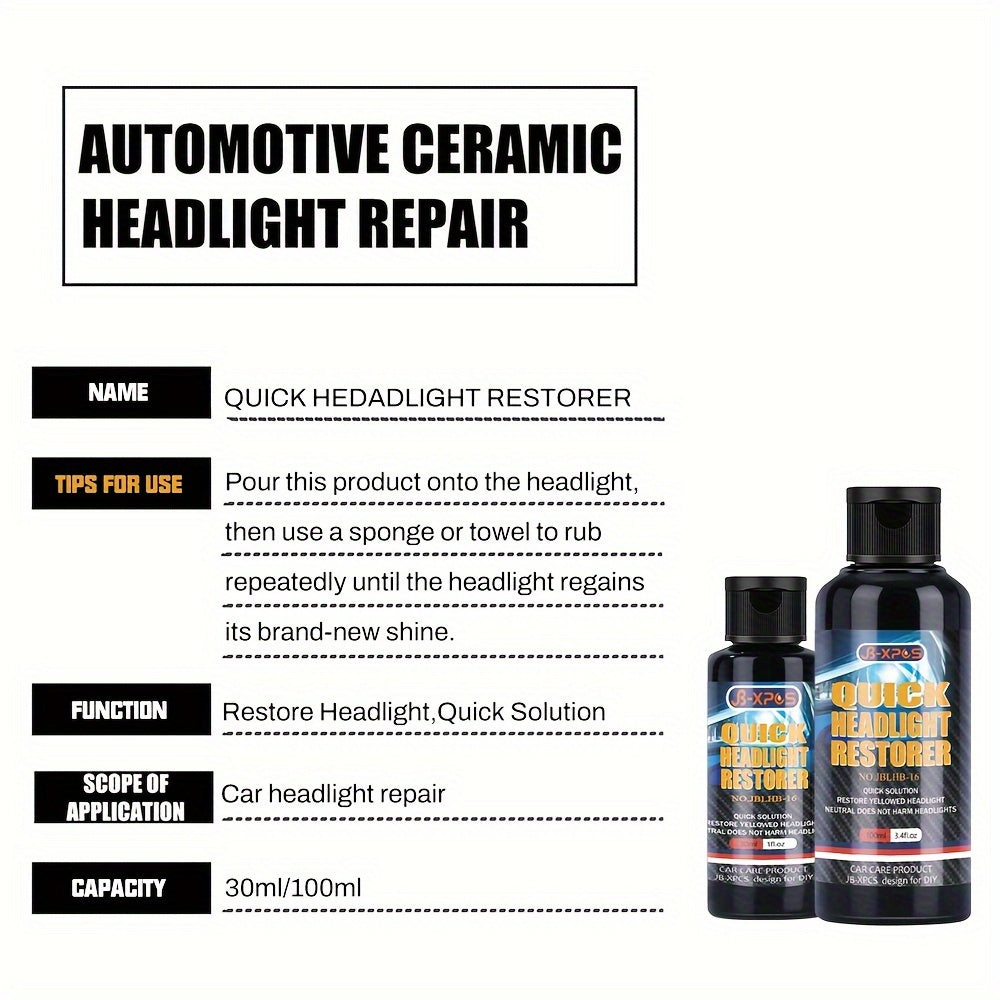 JB-XPCS Headlight Restorer - Easy Wipe, No Polish Needed | Brightens & Protects Against Yellowing | Fit