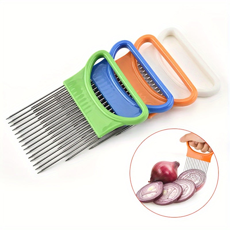 Versatile Stainless Steel Onion Slicer & Meat Tenderizer - Perfect for Vegetables, Potatoes, Tomatoes & Lemons - Ergonomic Full Grip Handle Kitchen Tool, Stainless Steel, Onion Slicer, Meat Tenderizers, Kitchen Gadget